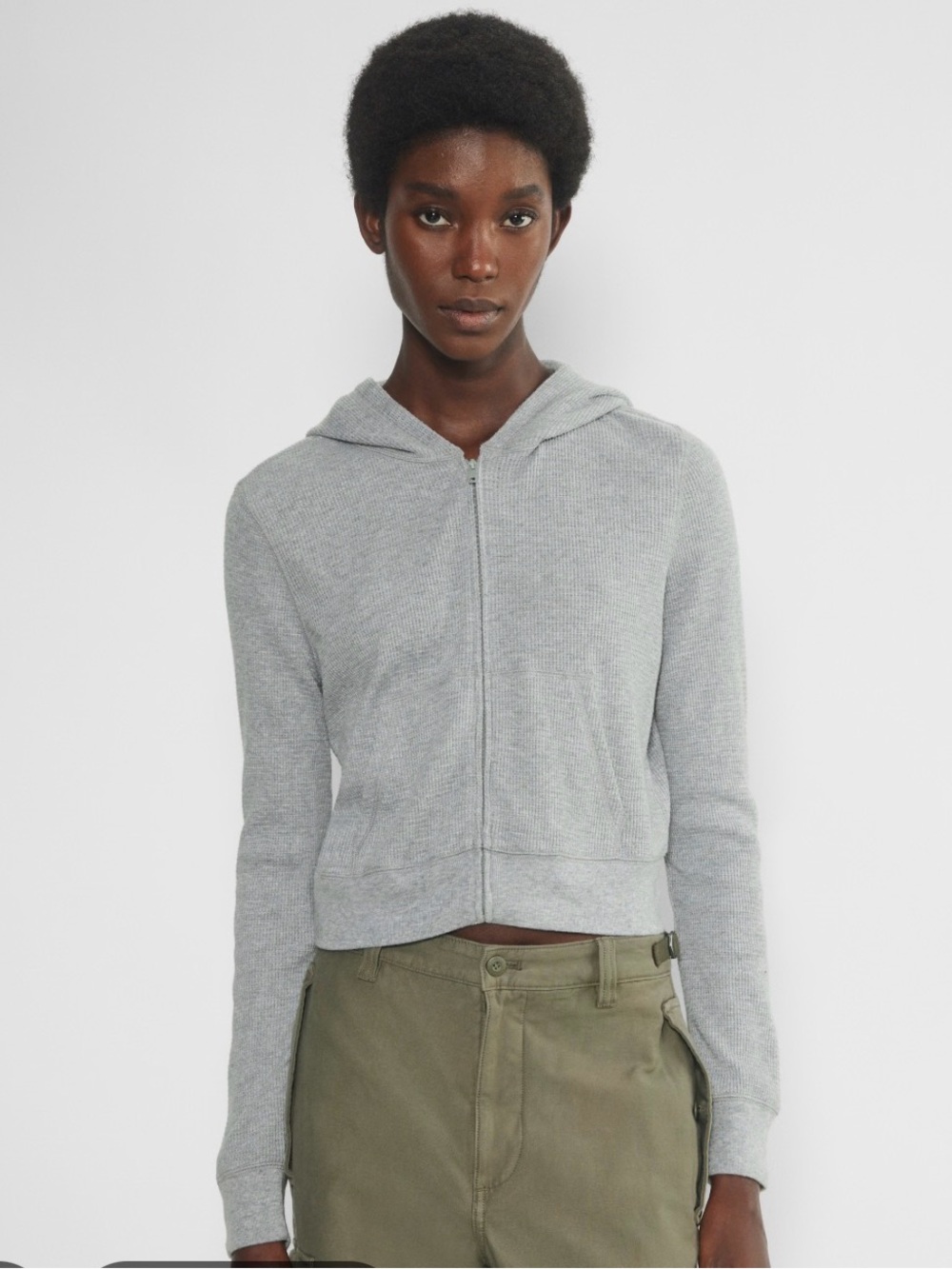 Aritzia TNA Waffle Cropped Zip-Up Hoodie